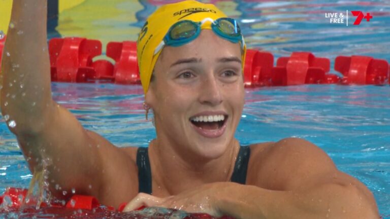 Jenna Forrester after winning the women's 200m individual medley at Glasgow 2026.
