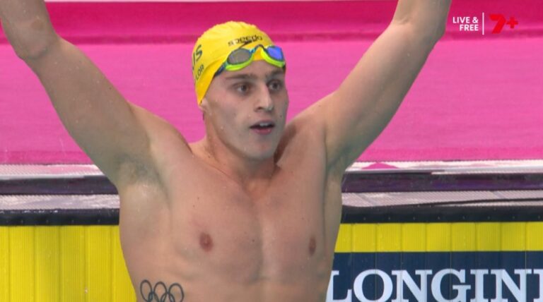 Kai Taylor after winning the men's 200m freestyle final at Glasgow 2026.