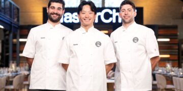 Vinnie, Aaron and Petro in the MasterChef Australia kitchen