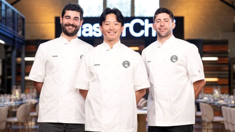 Vinnie, Aaron and Petro in the MasterChef Australia kitchen