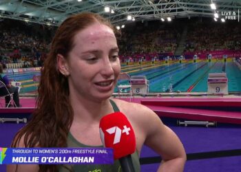 Mollie O'Callaghan speaks to Seven after qualifying for the women's 200m freestyle final at Glasgow 2026.