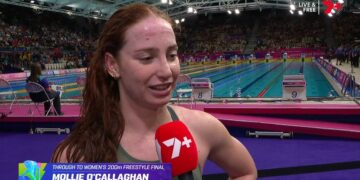 Mollie O'Callaghan speaks to Seven after qualifying for the women's 200m freestyle final at Glasgow 2026.