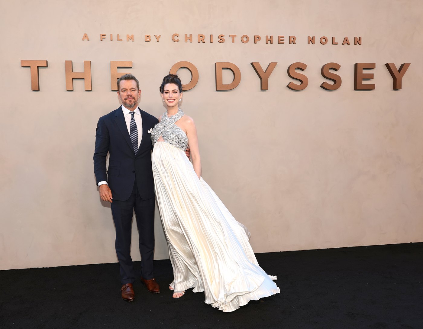 Christopher Nolan and Emma Thomas on the red carpet for The Odyssey