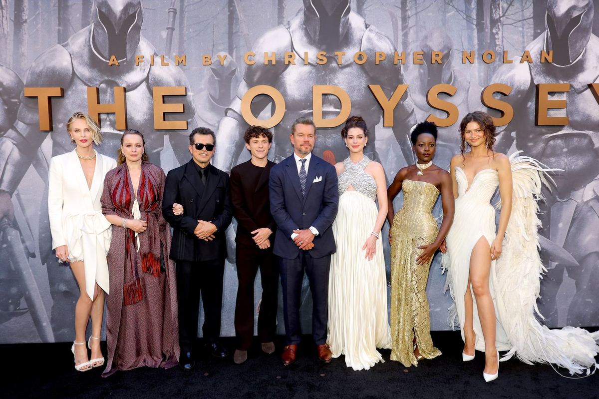 The Odyssey New York premiere cast with Christopher Nolan