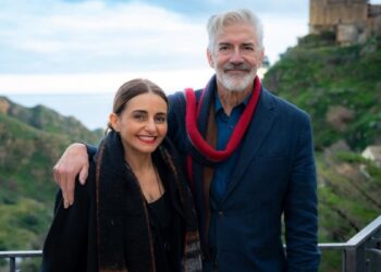 Shaun Micallef and Pia Miranda in Shaun Micallef's Origin Odyssey season two on SBS On Demand