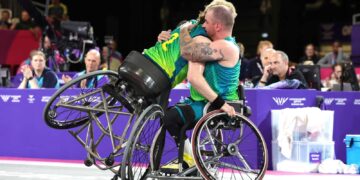 Australia's men's 3x3 wheelchair basketball team celebrates gold at Glasgow 2026