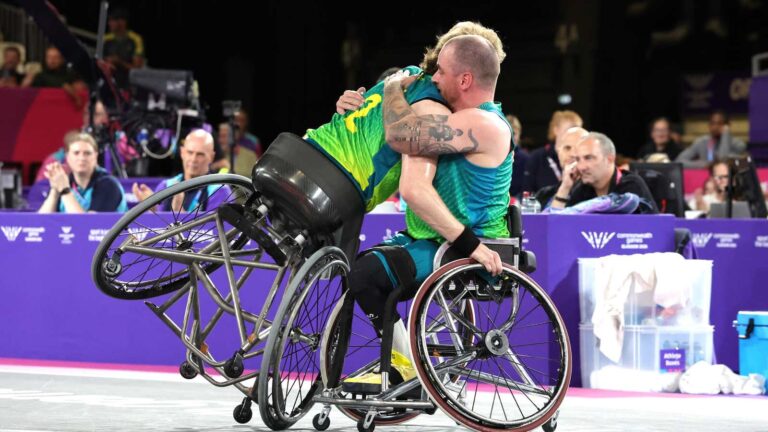 Australia's men's 3x3 wheelchair basketball team celebrates gold at Glasgow 2026
