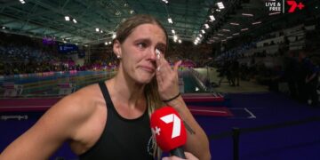 Shayna Jack after earning bronze in the women's 50m freestyle at Glasgow 2026.