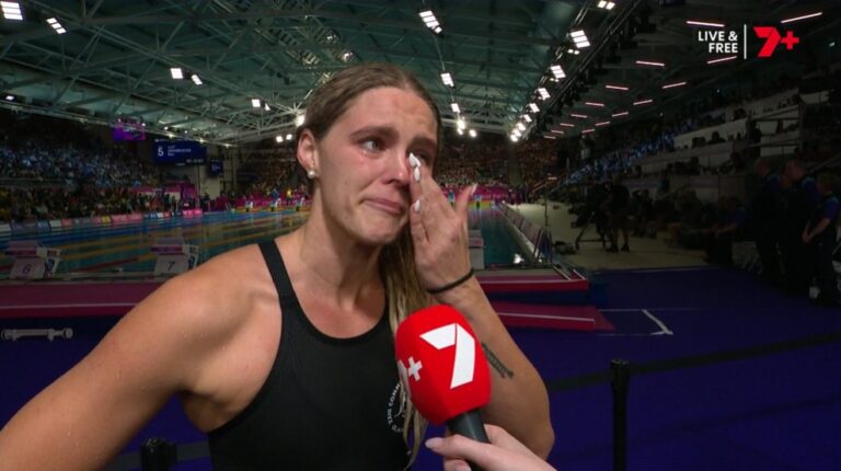 Shayna Jack after earning bronze in the women's 50m freestyle at Glasgow 2026.