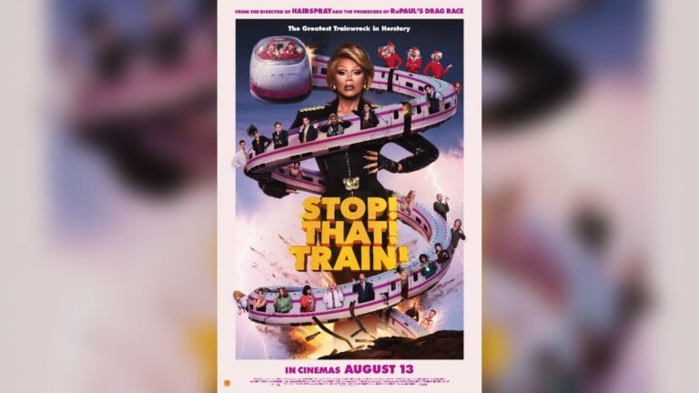 Stop That Train key art featuring RuPaul and the cast on a train.