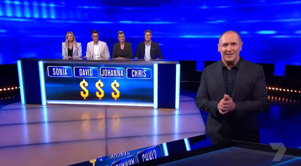 Larry Emdur with Sonia Kruger, David Woiwod, Johanna Griggs and Chris Brown on The Chase Australia Larry and Friends