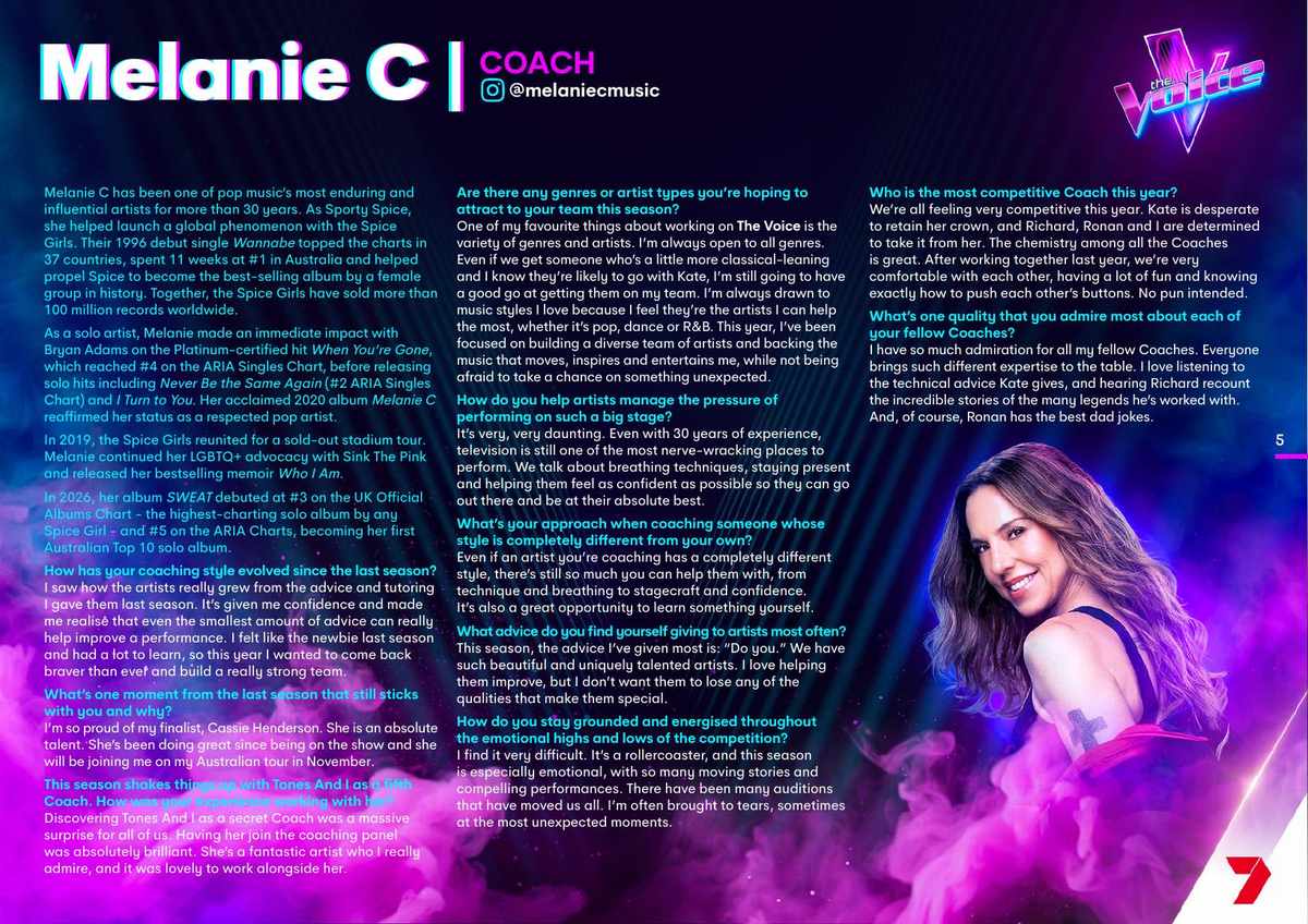 Melanie C media kit page for The Voice 2026