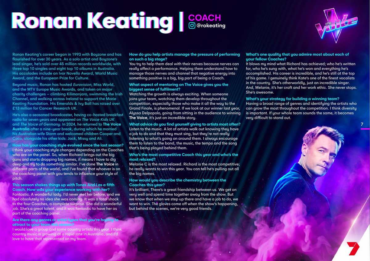 Ronan Keating media kit page for The Voice 2026