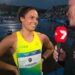 Torrie Lewis reacts after running under 11 seconds at Glasgow 2026.