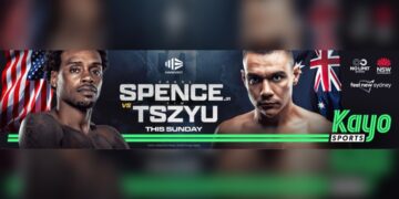 Official Main Event artwork for Errol Spence Jr versus Tim Tszyu on Kayo Sports.