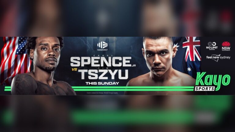 Official Main Event artwork for Errol Spence Jr versus Tim Tszyu on Kayo Sports.
