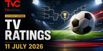 TV Central ratings graphic for 11 July 2026 showing a generic football broadcast and Saturday ratings theme with the official TV Central logo.