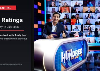 TV Central ratings graphic for 14 July 2026 featuring The Hundred with Andy Lee artwork.