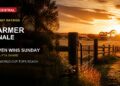 Rural farm sunset image for Sunday TV ratings with TV Central red label and Farmer finale text.