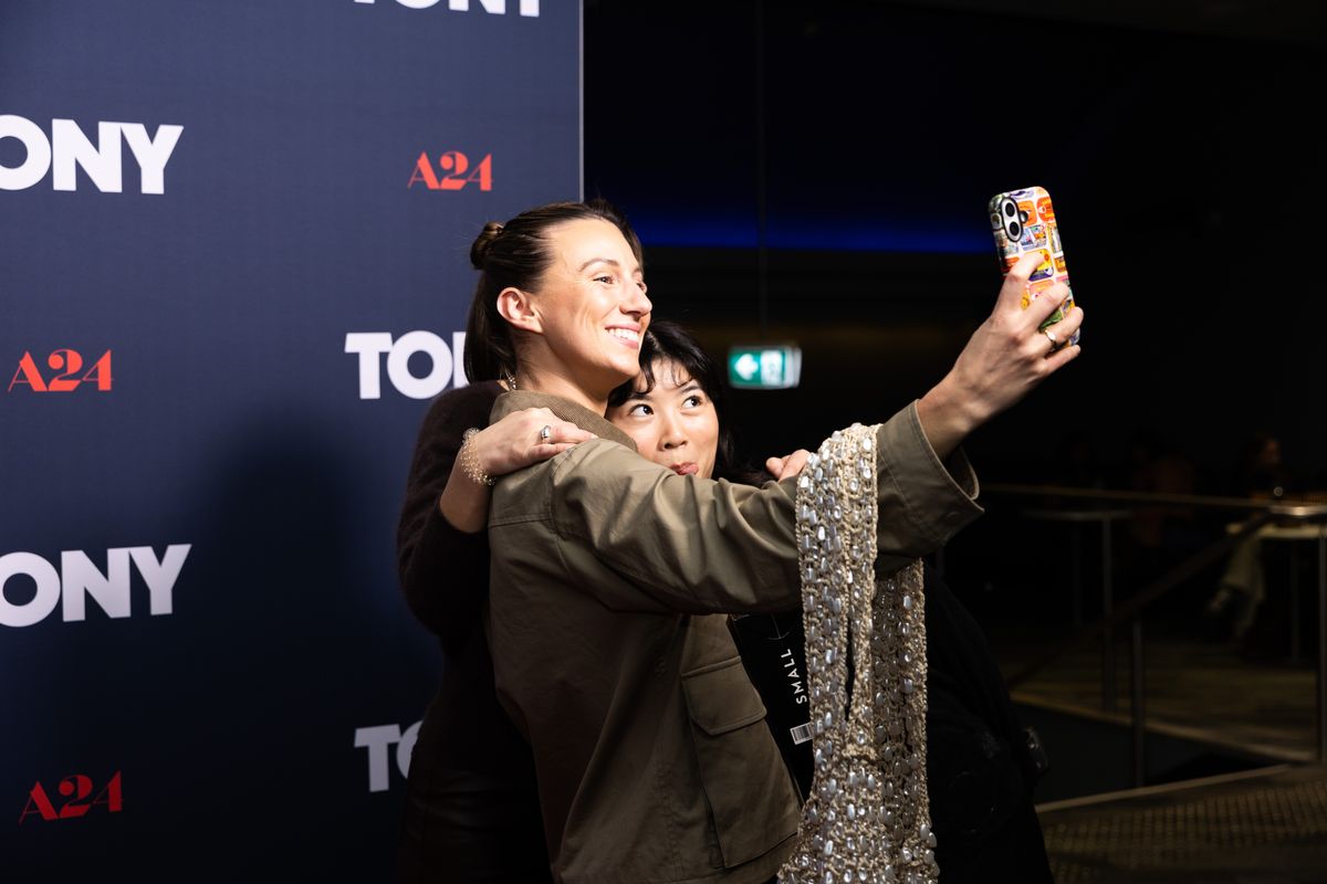 Guests on the media wall at A24's TONY preview screening.