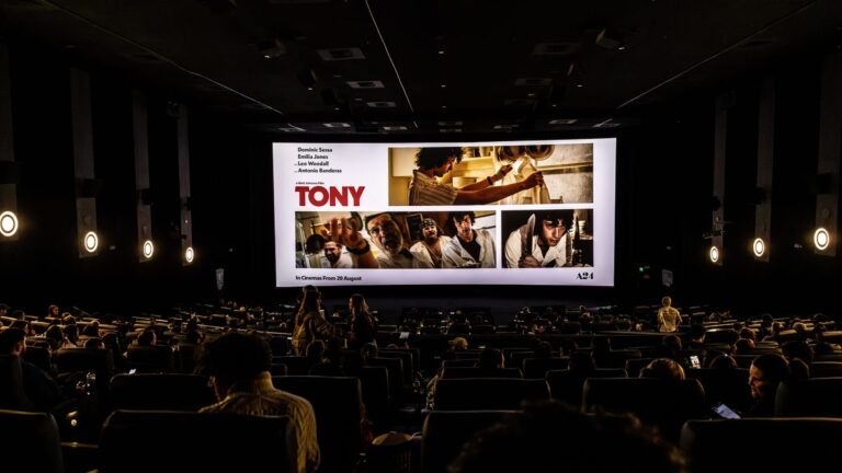 TONY cinema screen promoting the A24 film