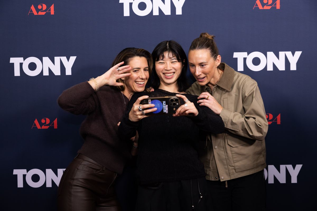 Guests take a photo at A24's TONY preview screening in Sydney.