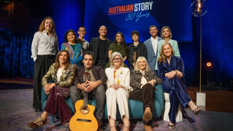 Leigh Sales, Sam Mostyn and Australian Story guests celebrate the program's 30th anniversary