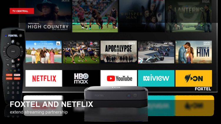 Foxtel iQ interface showing Netflix and other streaming apps.