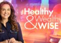 Chrissie Swan with the Healthy, Wealthy & Wise logo for the Channel 7 lifestyle series