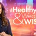 Chrissie Swan with the Healthy, Wealthy & Wise logo for the Channel 7 lifestyle series