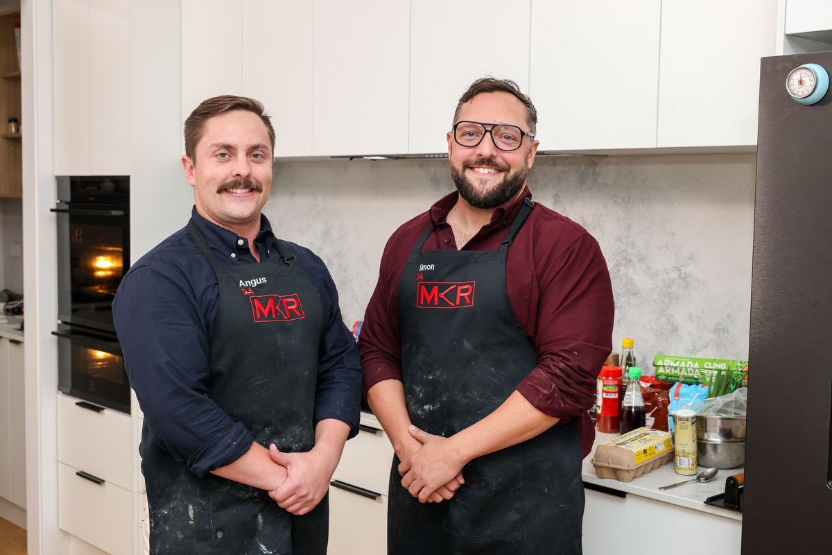 Angus and Simon in the kitchen on My Kitchen Rules on Channel 7 and 7plus.
