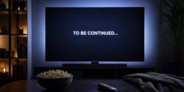 A television screen displays To Be Continued in a dark lounge room for a feature on the best TV cliffhangers.