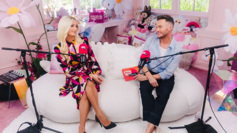 Paris Hilton speaking with Australian host Dean McCarthy on Hayu Presents