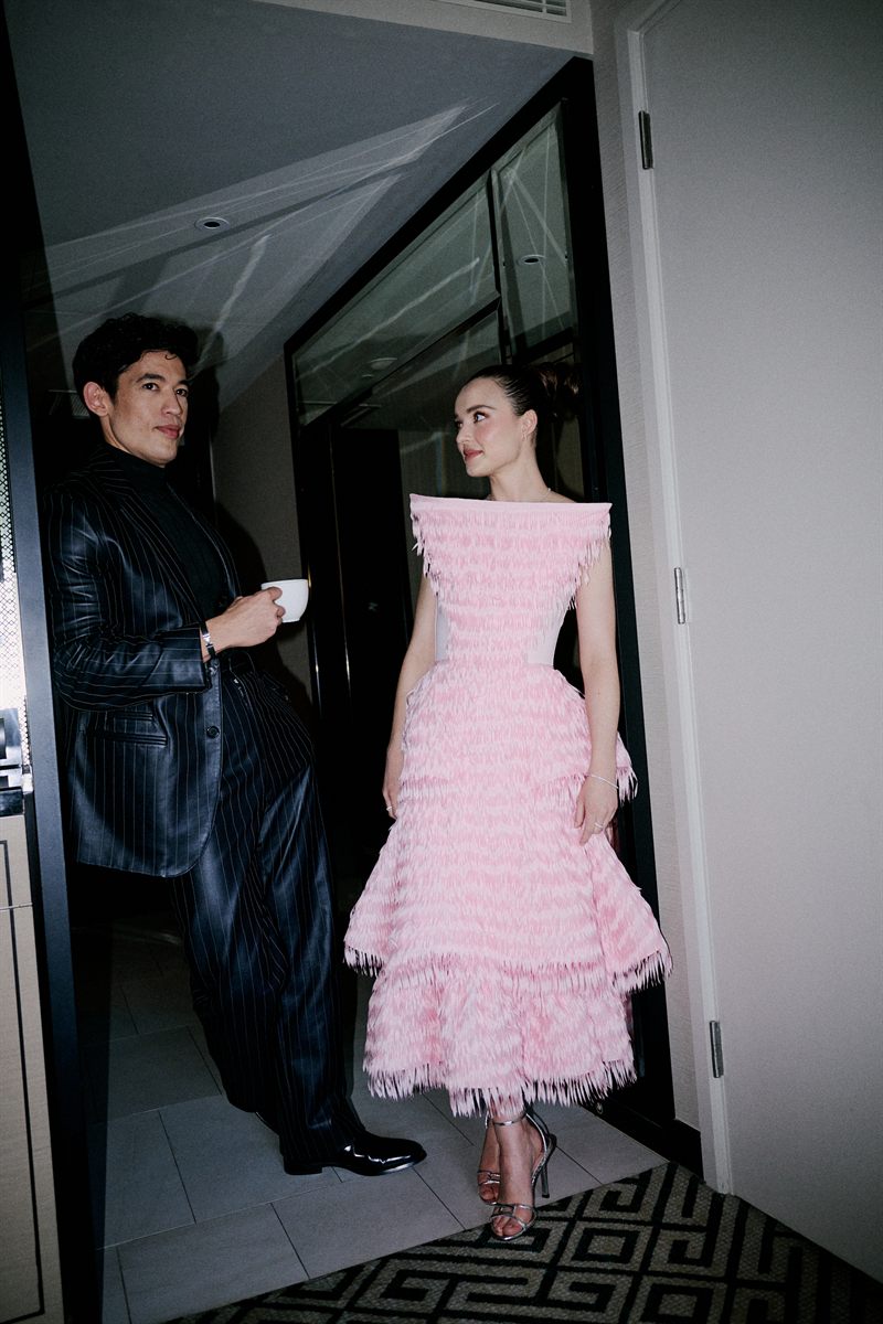 Philippa Northeast and Christopher Chung getting ready before the Logies red carpet