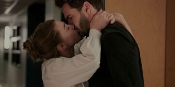 Lili Reinhart and Tom Bateman in The Love Hypothesis on Prime Video Australia.