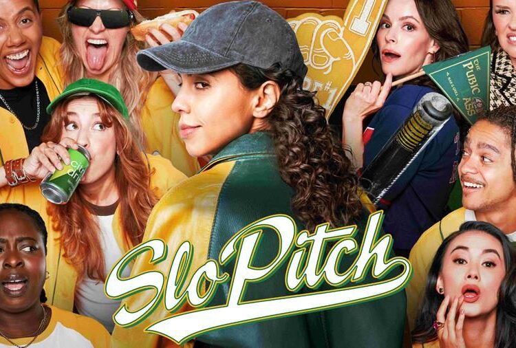 The cast of Slo Pitch in a publicity image for the HBO Max comedy series.