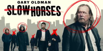 Gary Oldman and cast in Slow Horses season six key art for Apple TV.