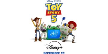 Toy Story 5 key art featuring Woody, Buzz Lightyear, Jessie and Lilypad
