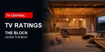 TV Central ratings image with a realistic renovation set for The Block leading Tuesday entertainment.