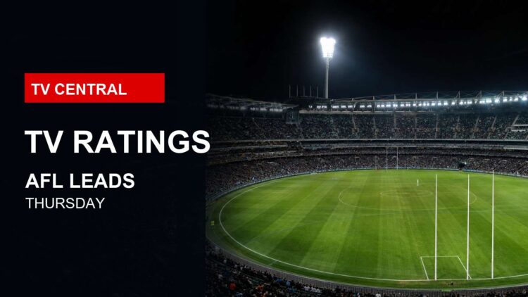 TV Central ratings image with an AFL stadium at night for Channel 7 AFL leading Thursday prime time.