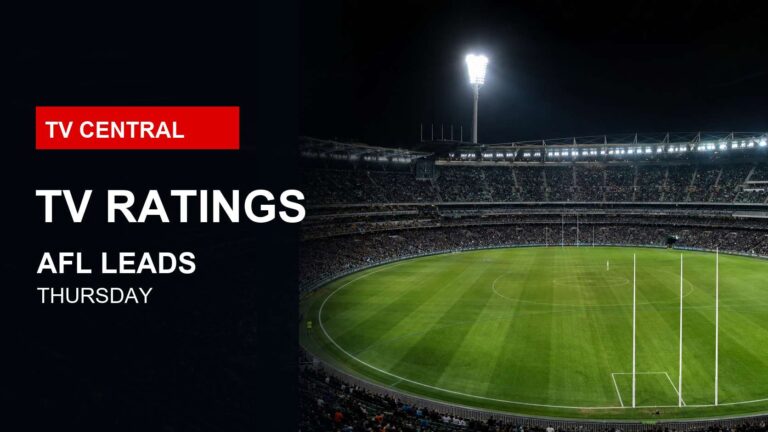 TV Central ratings image with an AFL stadium at night for Channel 7 AFL leading Thursday prime time.