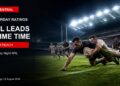 TV Central ratings image with a dramatic rugby league stadium at night for Saturday ratings.