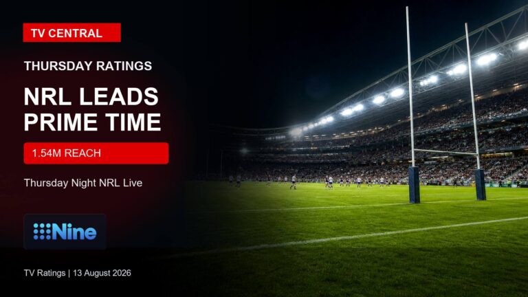 TV Central ratings image with a realistic night rugby league stadium for Thursday Night NRL ratings.