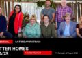 TV ratings image for Saturday 22 August 2026 featuring the Better Homes and Gardens cast with Better Homes leads overlay.