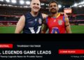 TV ratings image for Thursday 27 August 2026 using a real AFL Legends Game image with AFL Legends Game leads overlay.