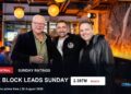 TV ratings image for Sunday 30 August 2026 featuring The Block hosts Shelley Craft and Scott Cam with Sunday ratings overlay.