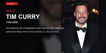 Vale Tim Curry feature image with a portrait of the actor.