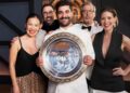 Vinnie Gibaldi with the MasterChef Australia trophy and judges after winning the 2026 season