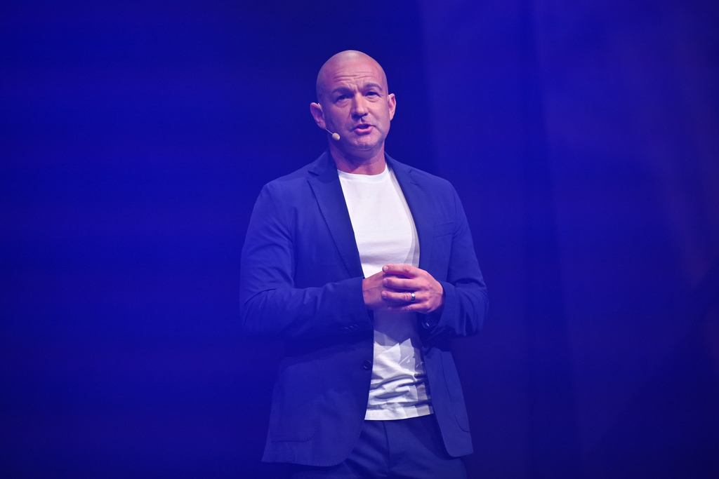 Patrick Delany speaking at Foxtel Media's 2027 Upfront event