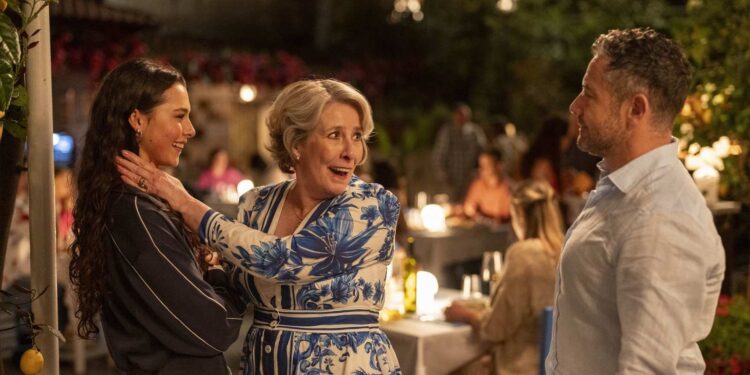 Three characters together at an Italian restaurant in A Taste For Murder
